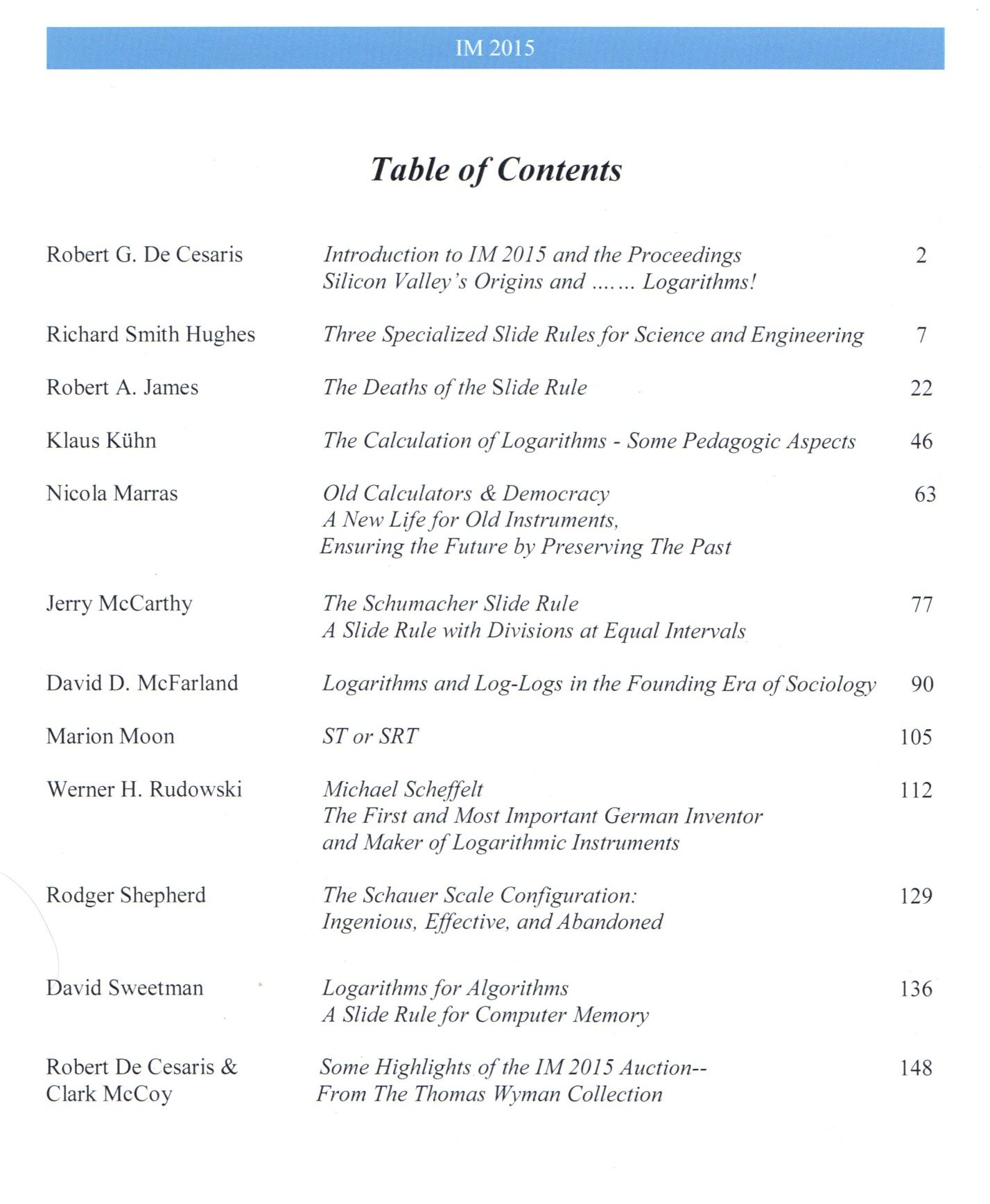 IM2015 Proceedings contents