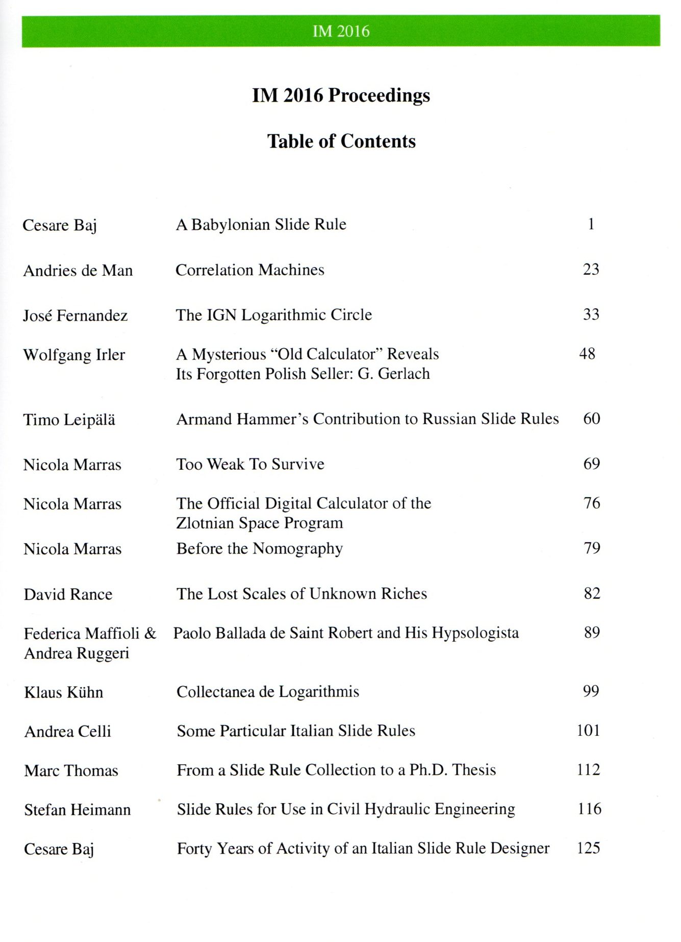 IM2016 Proceedings contents